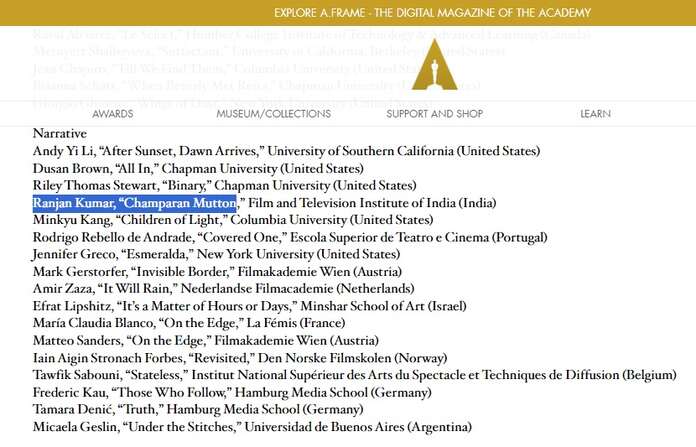 semifinalist of the Oscar Student Academy Awards